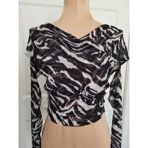 Naked Wardrobe Wrap Top Black & White Zebra Print Sheer Mesh Crop Top Size M